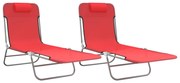 Sezlonguri pliante, 2 buc., rosu, textilena si otel