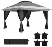 Outsunny Pavilion Pliabil cu Pereți din Plasă, Înălțime Reglabilă și Protecție UV, 356x356x280 cm, Gri | Aosom Romania