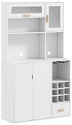 HOMCOM Dulap de Bucătărie cu Depozit de Vinuri, Bufet cu Cabină, Blat cu Microunde, Sertar, Poliță, Uși din Sticlă, 100x38x172 cm, Alb | Aosom Romania