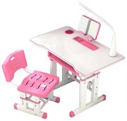 Birou copii din MDF cu lampa inclusa Novokids Premium desk, Dimensiuni 80X50X70, Cadru metalic, Roz cu Alb