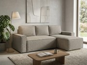 Canapea extensibila de colt SMART BOUCLE, gri-bej, reversibila, 232x143 cm