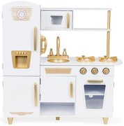 Bucătărie din lemn pentru copii în alb și auriu