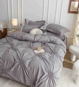 Lenjerie pat dublu, Inimi Brodate, 6 Piese, Finet Premium - Gri