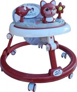 Premergator reglabil in 6 trepte de inaltime NOVOKIDS™ Happy Kitty, Cu melodii, Pliabil, Max 20 kg, Roti silentioase, Model Pisicuta, Rosu Bordeaux