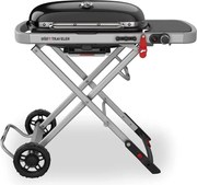Gratar portabil pe gaz Weber Traveler WB 9010075, 3.5 kW, 63.5x34.3 cm, Grill emailat, Arzator otel inoxidabil, 2 roti, Negru/Argintiu