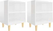 vidaXL Noptiere cu picioare lemn, 2 buc, alb extralucios, 40x30x50 cm