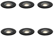 Set de 6 spoturi moderne de sol pentru exterior negru 35 mm reglabile IP65 - Delux