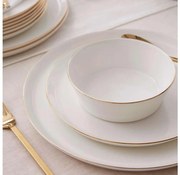 Set de veselă 24 piese din porțelan alb, cu accente aurii