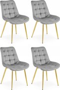 Set 4 Scaune Bucatarie/Dining Joy Gri Deschis, Catifea, Picioare Metalice, Finisaj Auriu
