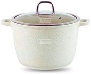 Oala adanca Goldmann GM-0624B, 24 cm, 6.2 l, Acoperire neaderenta din marmura, Capac cu deschidere, Inductie, Bej