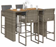 vidaXL Set mobilier bar de grădină, cu perne, 5 piese, gri, poliratan