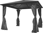 vidaXL Pavilion cu perdea, antracit, 300 x 300 cm, aluminiu
