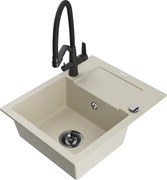 Mexen Enzo chiuvetă de granit cu 1 compartiment cu scurgător și baterie de bucătărie Duo, bej - 6506-69-671701-70-B