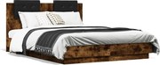 vidaXL Cadru de pat cu tăblie stejar fumuriu 120x190 cm lemn prelucrat