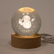 Glob de sticlă luminos, USB, pe suport din lemn