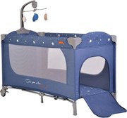 Patut pliant transformabil in tarc copii NOVOKIDS™ Onceuponatime NEST, 62X125 cm, 2 Niveluri, Jucarie Carusel muzical, Fermoar acces lateral, Albastru