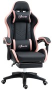 Scaun de Gaming Premium, Piele Ecologică PU, Oțel, Înălțime Ajustabilă, Spătar Inclinabil, 65x65x121-129 cm, Roz și Negru | Aosom Romania