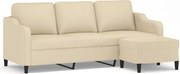 vidaXL Canapea cu 3 locuri cu taburet, crem, 180 cm, material textil
