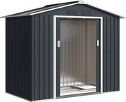 Outsunny Magazie de grădină metalică 2,77 m², 213 x 130 x 185 cm cu fundație, uși culisante, gri închis | Aosom Romania
