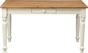 Masa fixa, L140 80 H80 cm, cu sertar, lemn masiv alb antichizat/natur