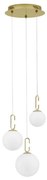 Lustra LED cu 3 pendule, dimabila, design modern Hook auriu, opal alb 39cm