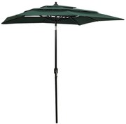 vidaXL Umbrelă grădină 3 niveluri, stâlp din aluminiu, verde, 2x2 m