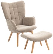 HOMCOM Fotoliu cu Taburet din Catifea cu Model Crestat , Spătar Înalt și Brațe, 72x80x101 cm, Bej | Aosom Romania