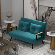 HOMCOM Canapea Dubla Extensibila 3 in 1 Catifea cu Spatar Reglabil pe 5 Niveluri si Perne Capitonate, Verde marin | Aosom Romania