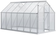 Outsunny Seră de Grădină din Policarbonat 7,1 m² dim. 1,9L x 3,75l x 1,99 m cu Fundație, Fereastră de Ventilație Reglabilă, Ușă Glisantă - Argintiu și Transparent | Aosom Romania