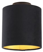 Plafonieră cu abajur din catifea neagră și aurie 20 cm - Combi Black