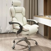 Scaun directorial, suport pentru picioare reglabil, pivotant la 360°, înălțime reglabilă, cotieră moale, piele PU rezistentă, Alb/Roz