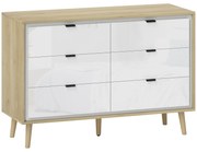 HOMCOM Comodă cu 6 Sertare din Lemn 110x40x75 cm Alb Lucios și Stejar | Aosom Romania