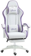 Vinsetto Scaun Gaming Reglabil pe Înălțime cu Tetieră, Alb și Mov | Aosom Romania