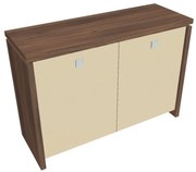 Dulap mic Verno 128 x 46 x 90 cm, uși de sticlă, nuc / vanilie