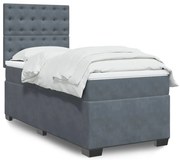 vidaXL Pat box spring cu saltea, gri închis, 90x190 cm, catifea