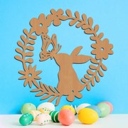 DUBLEZ | Coroniță de primăvară din lemn pentru ușă - Iepure și fluture