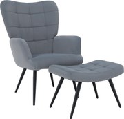 Fotoliu cu suport pentru picioare, ţesătură Velvet gri/negru, HABEN