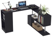 HOMCOM Birou Modern cu Rafturi Rotative 360°, Design L, Negru, PAL, 140x120x78.2cm | Aosom Romania