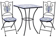 vidaXL Set de bistro mozaic, 3 piese, albastru &amp; alb, placă ceramică