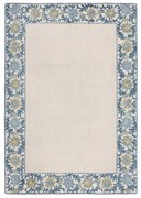 Covor albastru-fildeș țesut manual din amestesc de lână 160x230 cm Myla Floral Frame – Flair Rugs