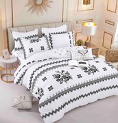 Set Lenjerie de pat 2 Persoane din Bumbac Tip Finet, cu Elastic, 6 Piese - Traditional Alb Negru