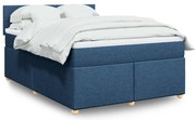 vidaXL Pat box spring cu saltea, albastru, 140x200 cm, textil