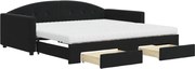 vidaXL Pat de zi cu extensie și sertare, negru, 100x200 cm, catifea