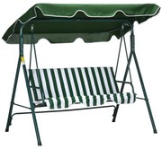 Outsunny Balansoar de Gradina 3 Locuri Acoperis Parasolar si Structura din Otel si Poliester, 172x110x153 cm, Alb si Verde | Aosom Romania