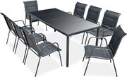 vidaXL Set mobilier de exterior, 9 piese, negru, oțel