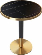 Masă bistro de sufragerie, marmură neagră/negru/auriu, diametru 80 cm, OREN