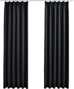 vidaXL Draperii opace cu cârlige, 2 buc., negru, 140 x 225 cm