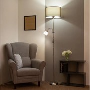 Brilagi - Lampadar CERIA 2-în-1, 1x E27/100W/230V + 1x E14/25W, crom mat/maro