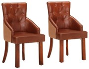vidaXL Scaune de bucătărie, 2 buc., maro, piele naturală de capră