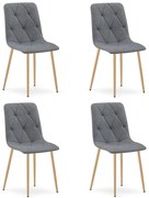 Set 4 Scaune Bucatarie/Dining Fido Material Textil Gri Inchis Picioare Finisaj Lemn